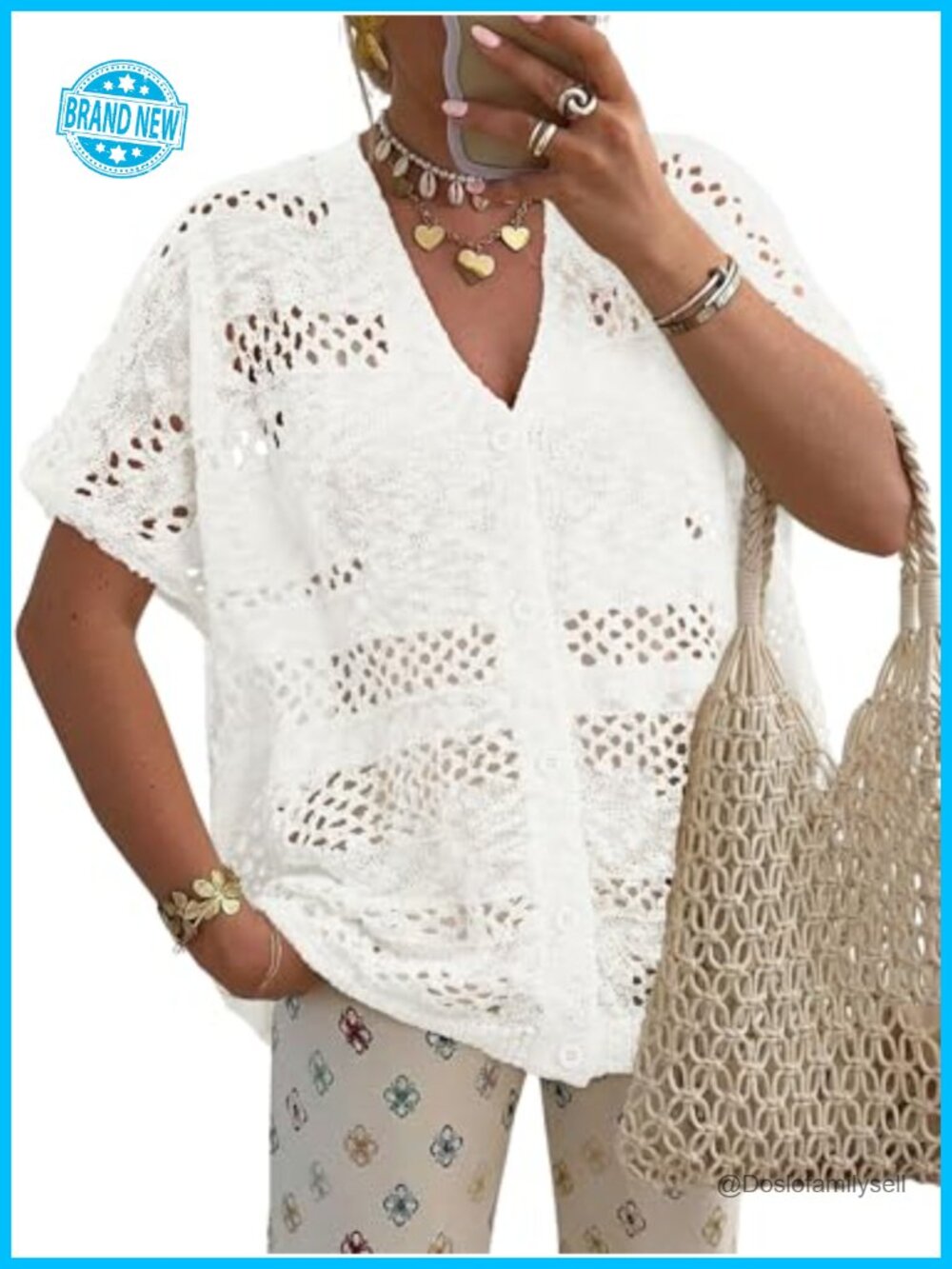 Crochet Knit Cardigan Short Sleeve Open Front Sweater